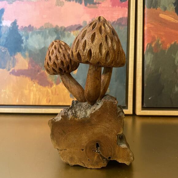 Vintage Handcarved Wooden Morel Mushroom Sculpture - Picture 4 of 8